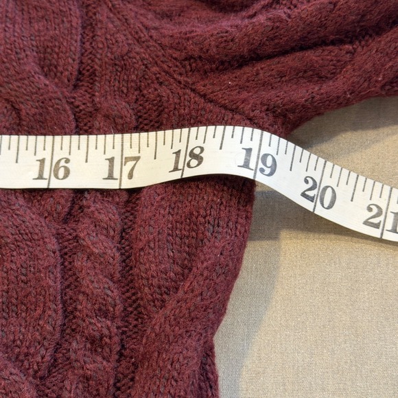 Loft Burgundy Cable Knit Cardigan Sweater Button Front Womens Medium RN140923 - Picture 6 of 6